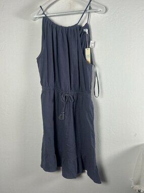 C&C California Womens Kaelyn Halter Dress Large Gray Gauze Drawstring Waist New